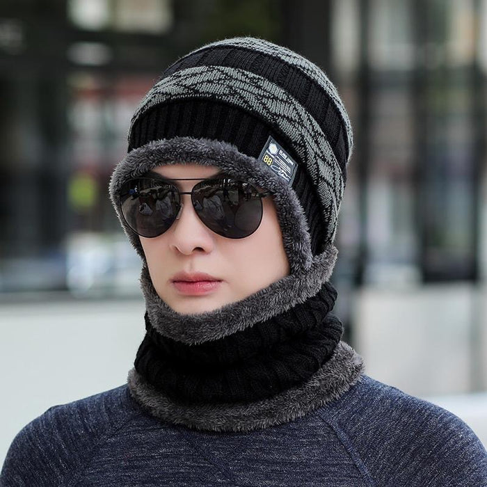 Wholesale Hat Men's Winter Knitted Wool Hat Fleece-lined Thickened Fashionable Warm Cold-proof Cycling Men's Cotton Hat in Autumn and Winter