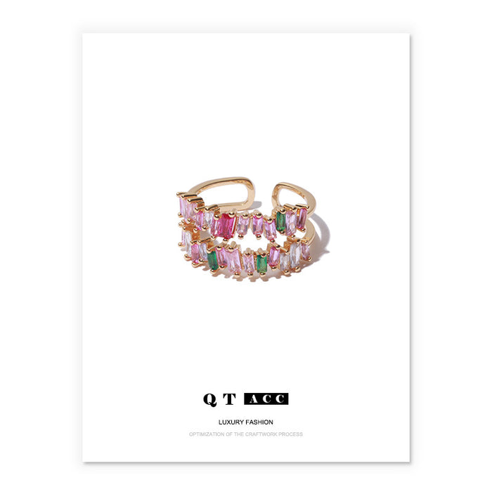 Wholesale Colorful zircon micropaved brass gold-plated double-layer zircon open-end bracelet