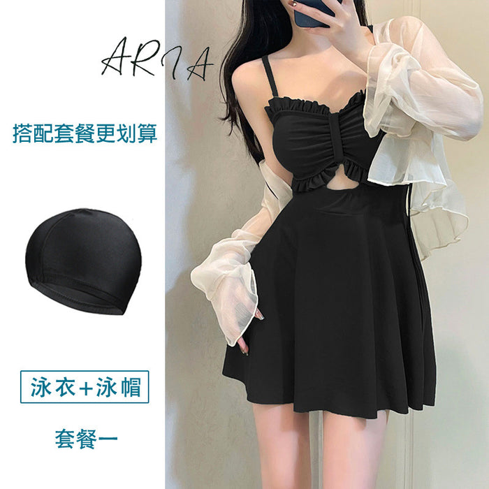 Wholesale New one-piece conservative skirt style avocado green high-end and sexy hot spring swimsuit