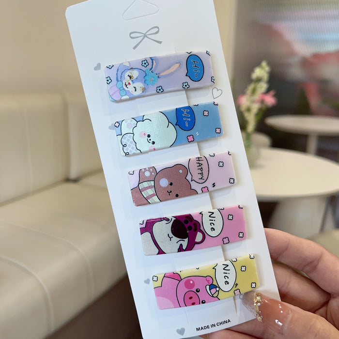 Wholesale 5 PCS Cute cartoon pattern plaid hair clip
