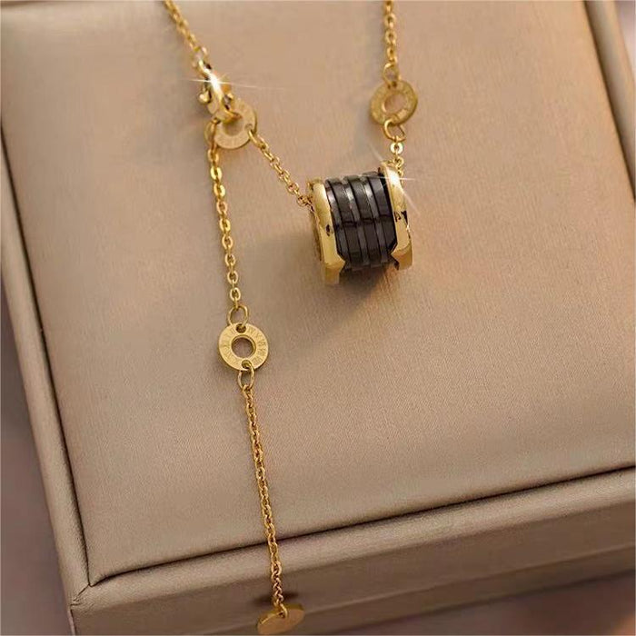 Wholesale Black Ceramic Necklace  Long Accessories Titanium Steel Spring Pendant Women's Clavicle Chain