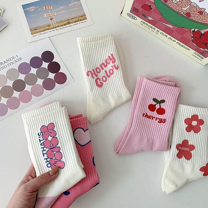 Wholesale Cotton Cute Love Flower Letter Stockings JDC-SK-PengC005