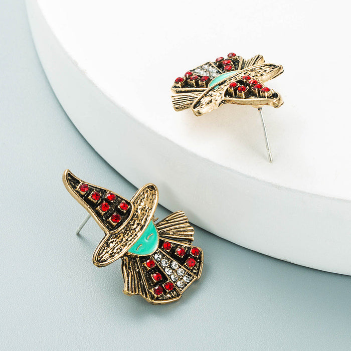 Wholesale Halloween Alloy Diamond Cartoon Witch Earrings Women's Dark Wind Halloween Classic Gift Earrings
