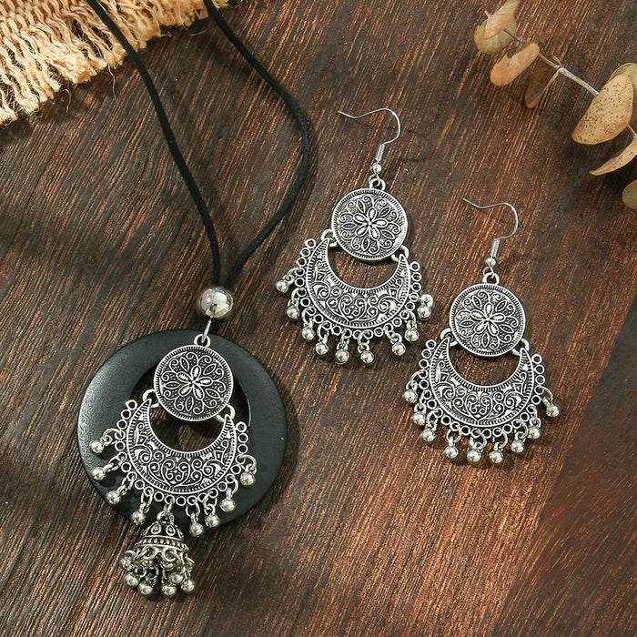 Wholesale Ethnic Geometric Antique Silver Alloy Earring Necklace Set - 4 Styles MOQ≥2