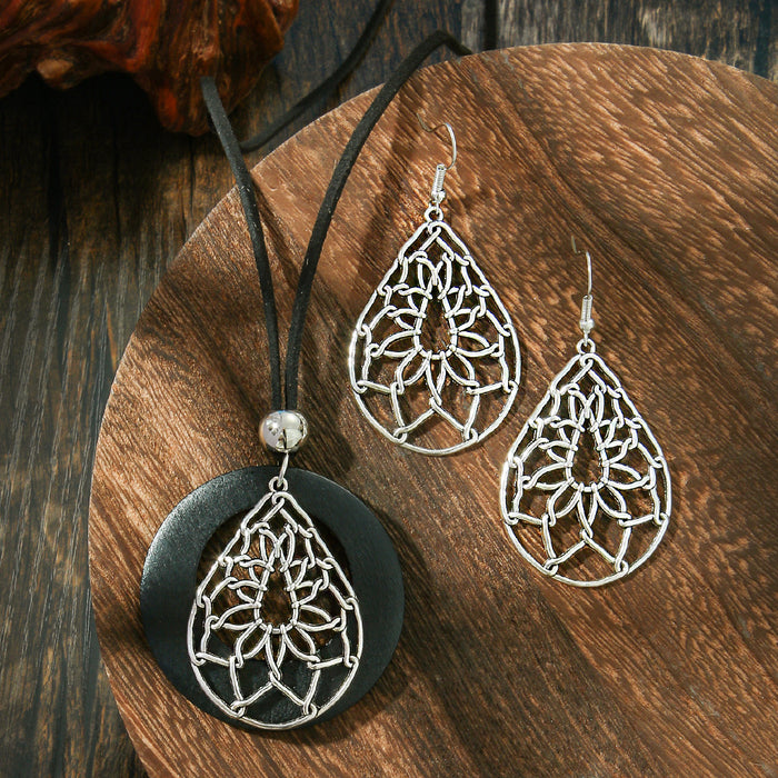 Wholesale Ethnic Geometric Antique Silver Alloy Earring Necklace Set - 4 Styles MOQ≥2