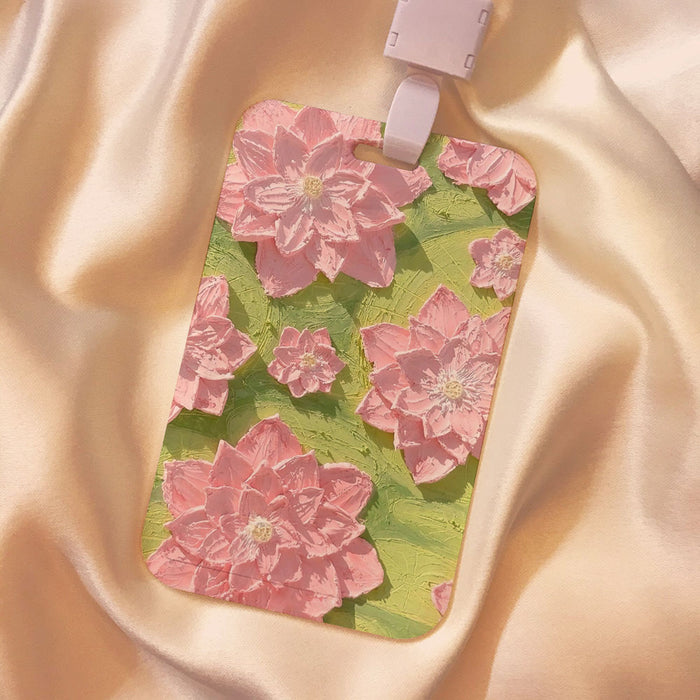 Wholesale Oil Painting Flower Card Holder with Lanyard Keychain