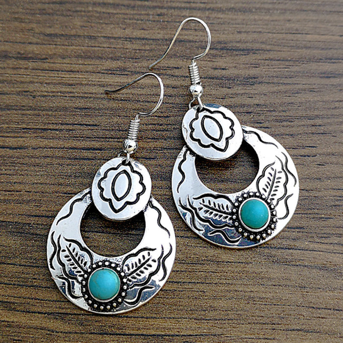 Wholesale Earrings Alloy Vintage Boho Set Turquoise Flowers MOQ≥2 JDC-ES-HaoBiao025