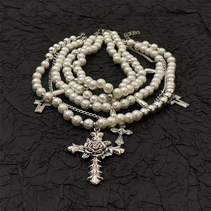 Wholesale Pearl Multi-layer Flower Cross Alloy Necklace JDC-NE-HanD001