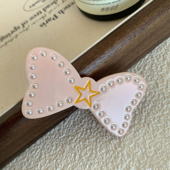 Wholesale Sweet new duckbill clip cute five-pointed star bow hairpin high-end pearl side clip hair accessories