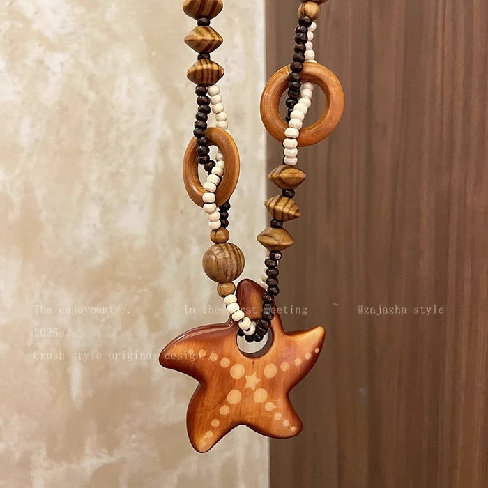 Wholesale Starfish Beaded Long Necklace Women's Exaggerated Seaside Accessories