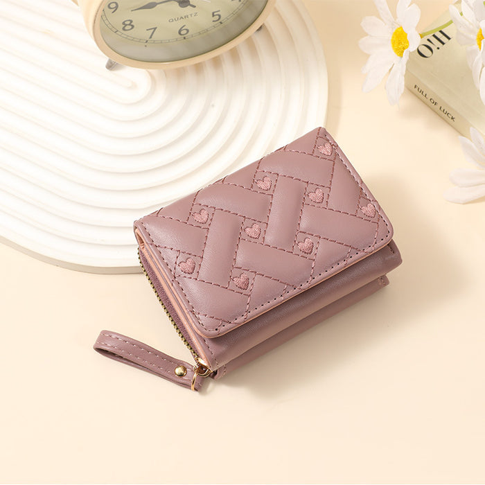 Wholesale Stylish Embroidered Love Short Wallet for Women PU Leather Trendy Accessory MOQ:3
