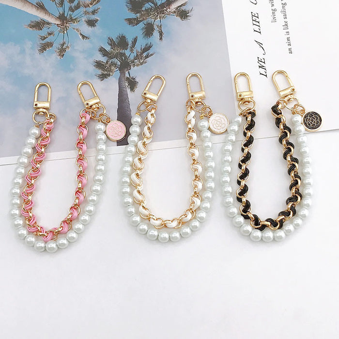 Wholesale Pearl Handheld Chain DIY Mobile Phone Case Accessories Metal Chain Keychains JDC-KC-GL003