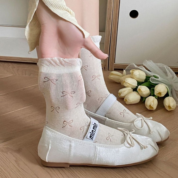 Wholesale Bow shaped mid tube socks, thin mesh, breathable, sweat absorbing, pile socks, long socks
