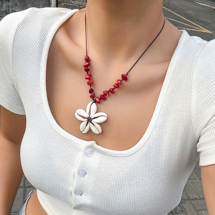 Wholesale Retro Ethnic Style Resin Shell Splicing Flower Adjustable Necklace JDC-NE-DaoNi006