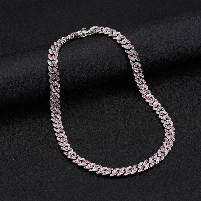 Wholesale Necklaces Zinc Alloy Rhinestone Rhombus Cuban Chain Full Diamond Hip Hop JDC-NE-XuanD006