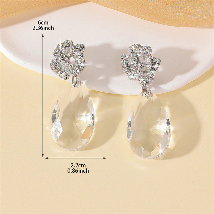 Wholesale Silver Crystal Water Drop Floral Drop Earrings Chic Jewelry Accessory MOQ≥2