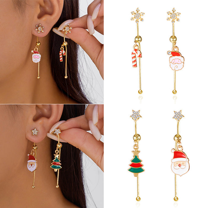 Wholesale Christmas diamond tassel  Christmas bell asymmetrical earrings