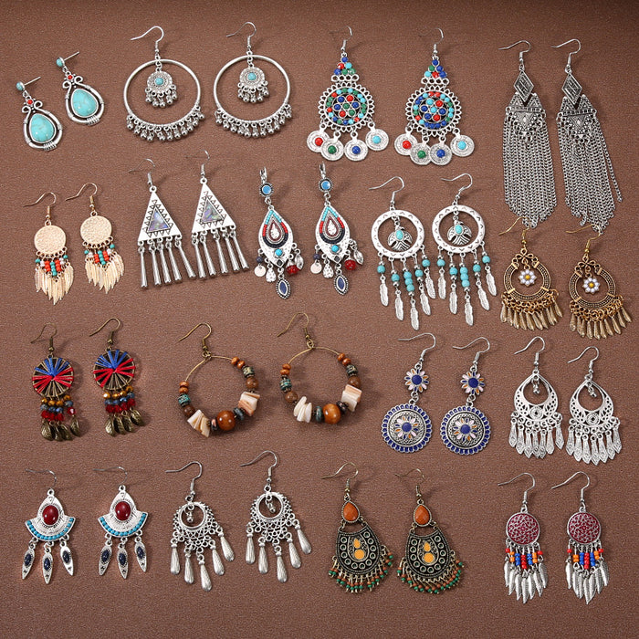 Wholesale Alloy Bohemian Tassel Long Ethnic Style Earrings JDC-ES-Gumi009