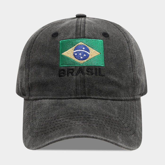 Wholesale Brazilian flag embroidered soft-top vintage distressed baseball fashionhat for men and women