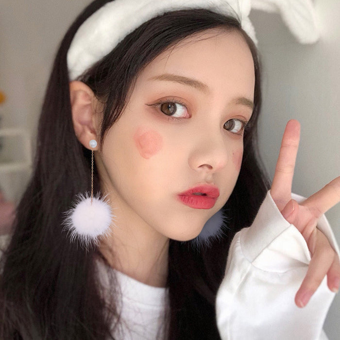Wholesale mink fur ball earrings small cute long earrings
