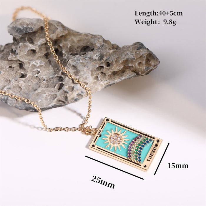 Wholesale Copper Tarot Sun Moon Star Enamel Pendant Necklace Trendy Jewelry Accessory