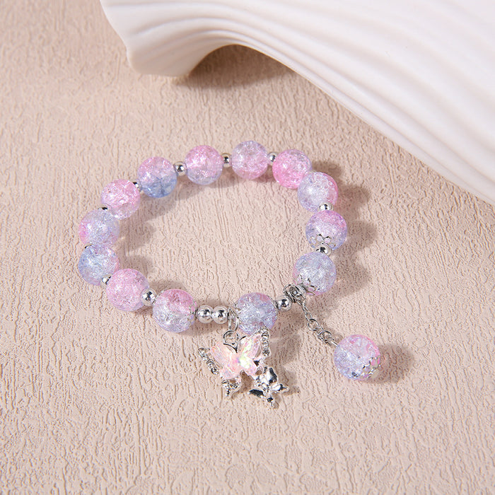 Wholesale New floral butterfly bead bracelet with niche design, crystal bracelet with trendy and versatile colorful accessories