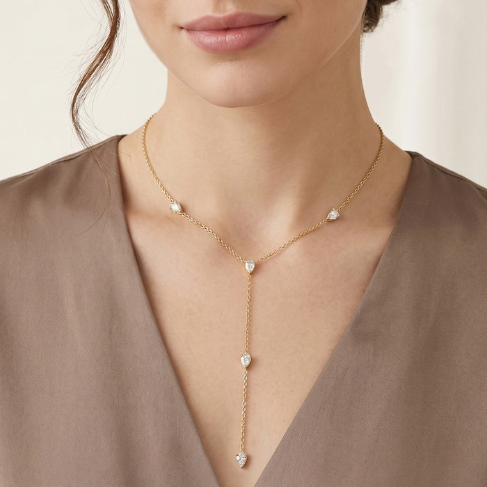 Wholesale Stainless Steel Y Shaped Necklace Gold Zircon Drop Tassel Fashion Jewelry Accessory