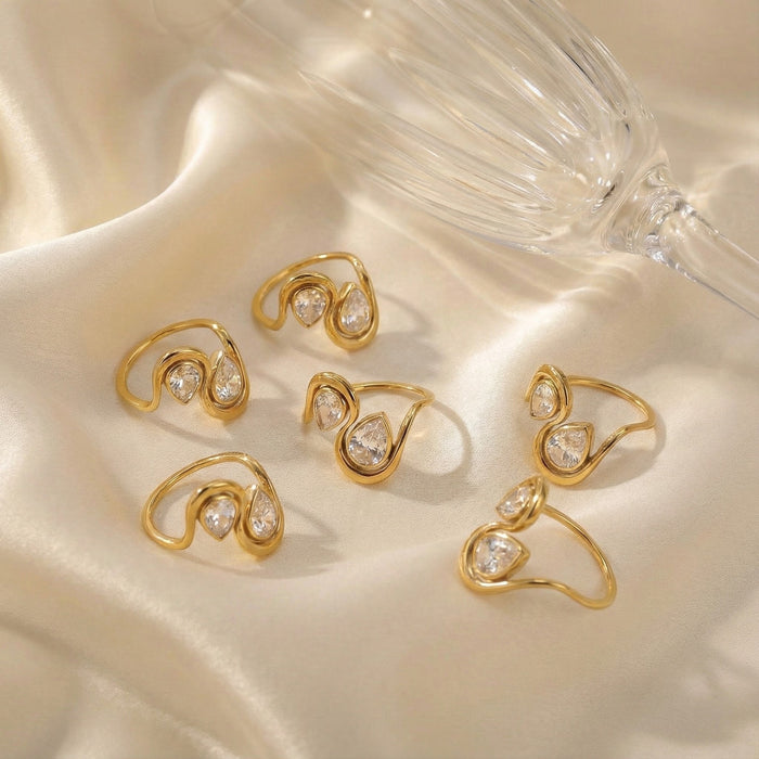 Wholesale Double Teardrop Zircon Gold Ring