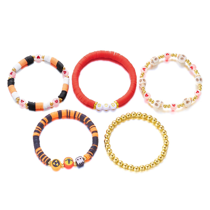 Wholesale  Bracelet Polymer Clay Pumpkin Skull Elastic Bracelet Holiday Party Gift Set