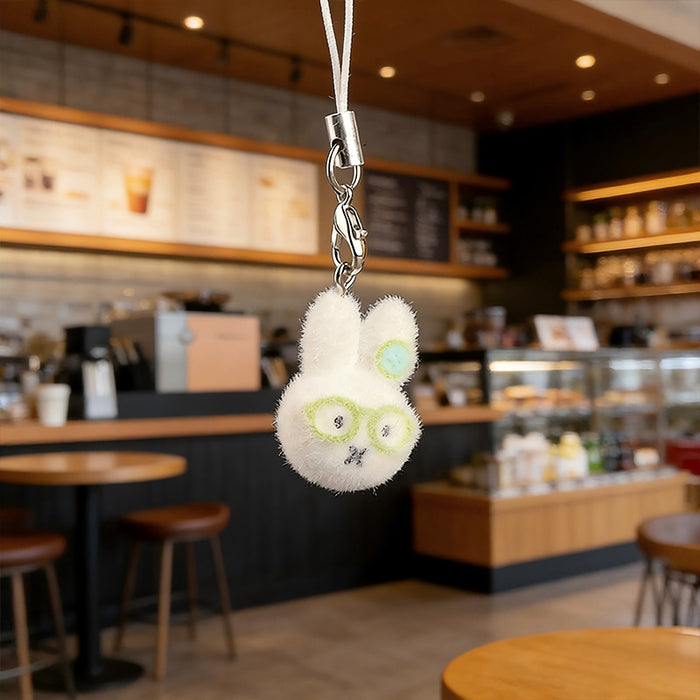 Wholesale DIY Cute Flocked Glasses Bunny Keychain