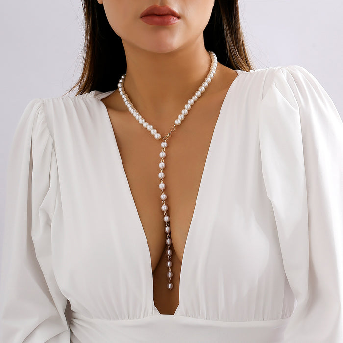 Wholesale Vintage round bead chain bead necklace, simple imitation pearl tassel long style, niche necklace