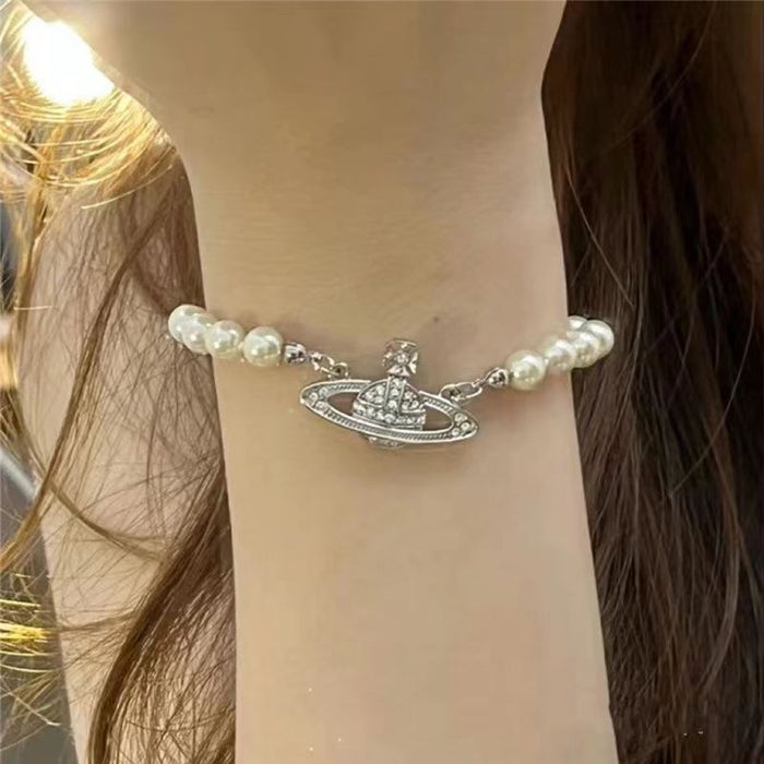 Wholesale Saturn Hollow Full Diamond Pin Pearl Bracelet JDC-BT-YiHao002