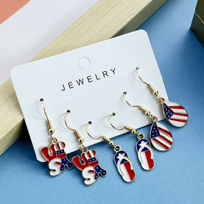 Wholesale Independence Day Personality Drop Oil Red and White Egg Slippers Earrings 3 Pair Ear Hook Jewelry