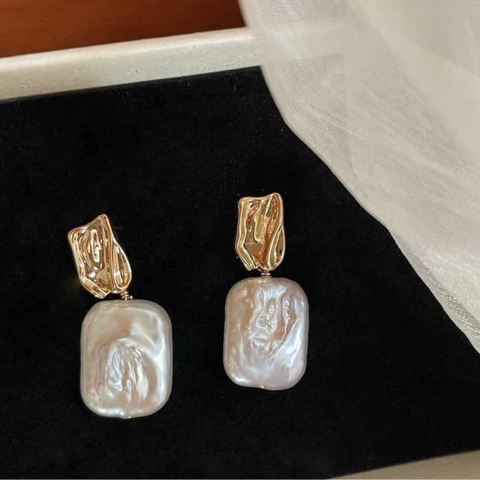 Wholesale Earrings Natural Freshwater Pearl Square Earrings s925 Silver Needle Simple Earrings