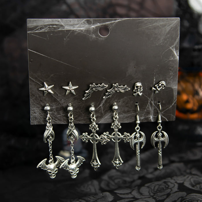 Wholesale Gothic  Skull Bat Earrings For Women Ancient Silver Alloy Punk Jewelry Accessory Party Wear Gift