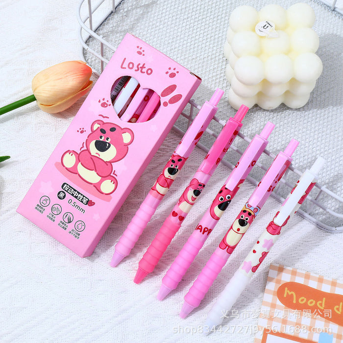 Wholesale 5pcs/ box Cartoon Black Pen Bear ST Quick-drying Brush Pen Strawberry Bear Press Gel Pen Super Cute Test Pen