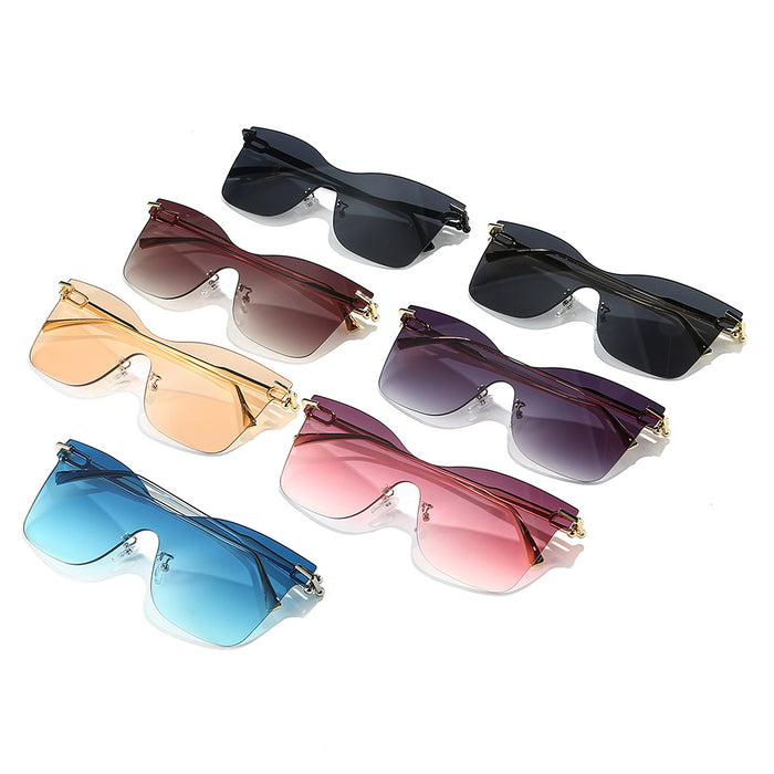 Wholesale Frameless one-piece sunglasses with a high-end feel, personalized trendy glasses, UV resistant cat eye retro sunglasses