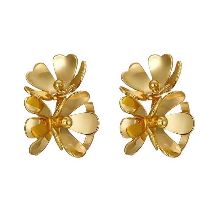 Wholesale 24K brass flower earrings with 925 sterling silver needles