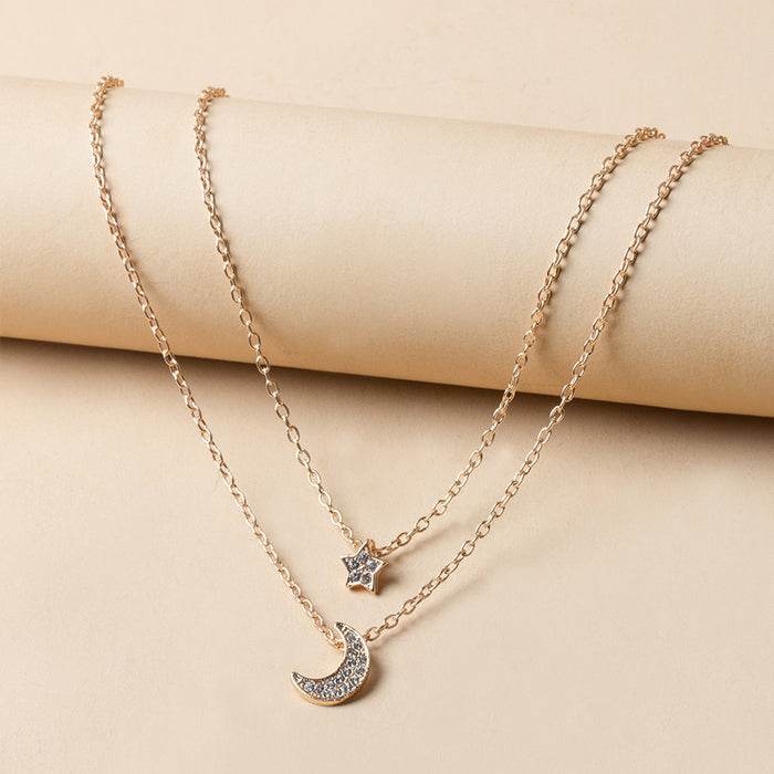 Wholesale Jewelry Full Diamond Multi Layer Star Necklace Fashion Alloy Moon Jewelry Personalized Pendant