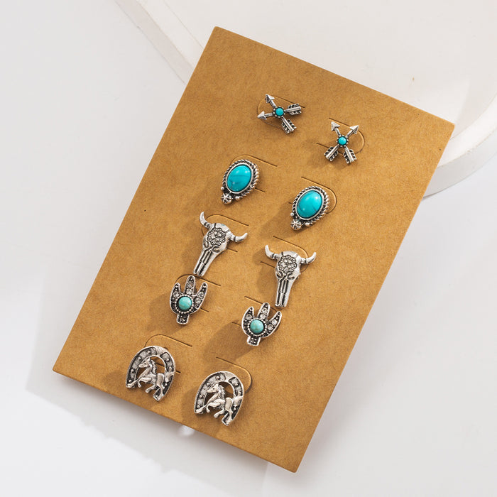 Wholesale Retro Ethnic Style Turquoise Earrings Set