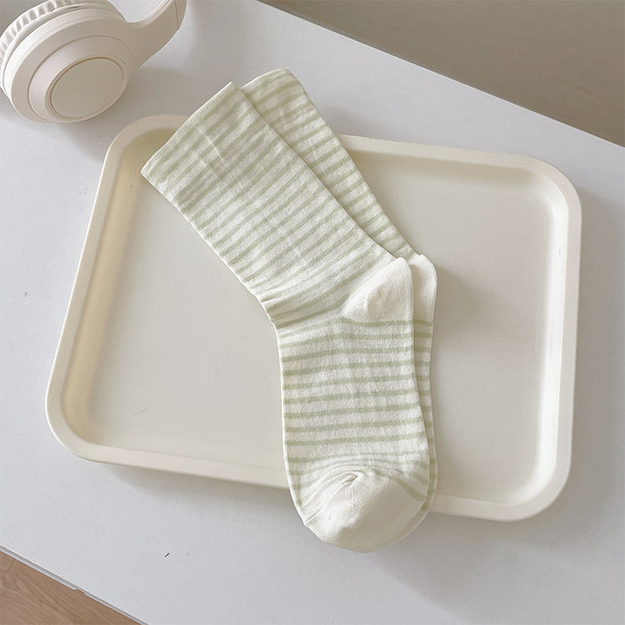 Wholesale Cream striped socks, medium socks, thin cotton socks, sports stockings