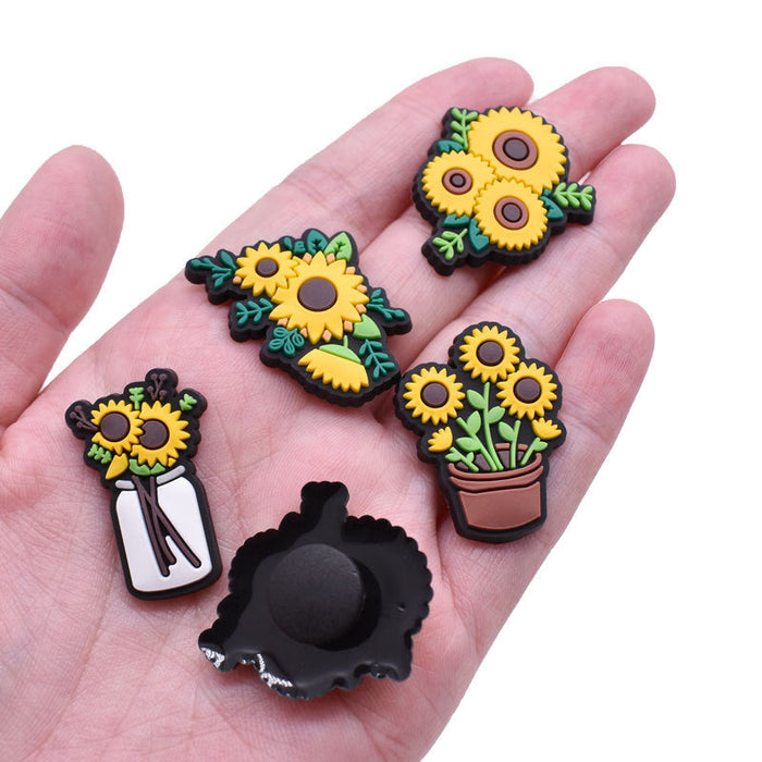 Wholesale 100PCS PVC Cartoon Sunflower Bee DIY Shoe Buckle JDC-SC-RYY012