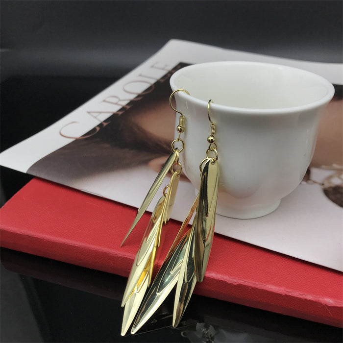 Wholesale Slender Willow Leaf Metal Electroplated Long Earrings JDC-ES-FaX003