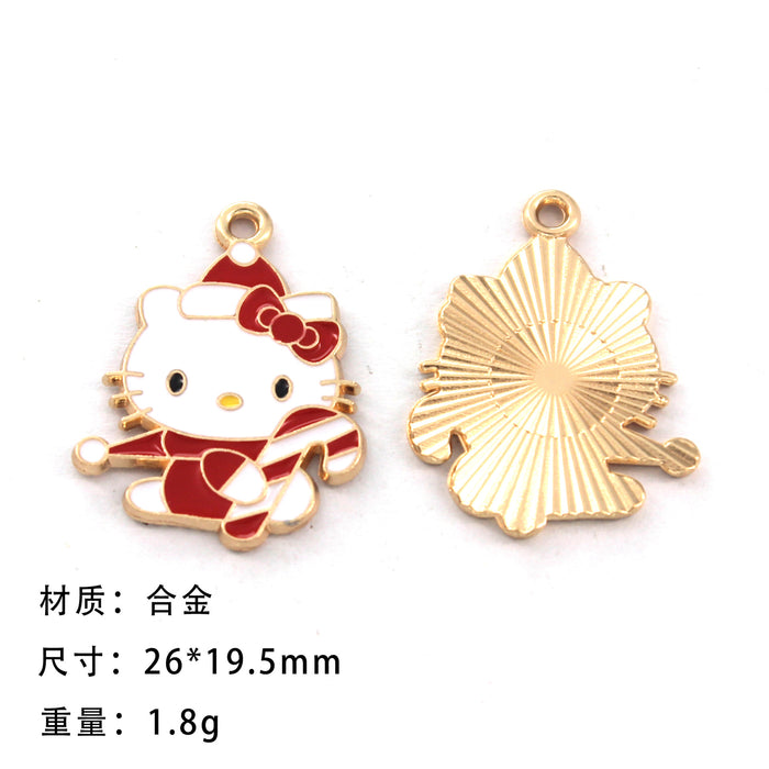 Wholesale 10pcs Cute Christmas Cat Cartoon Collection Alloy Dripping Oil  Earrings Pendant Keychain Pendant Jewelry Accessories