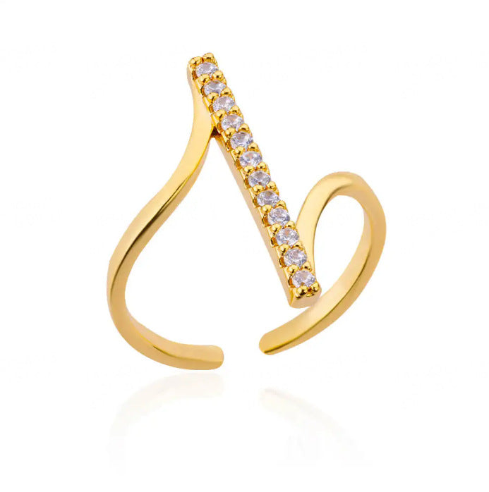 Wholesale Stainless Steel Geometric Open Ring with Micro-Set Zircon Gold Finish Trendy