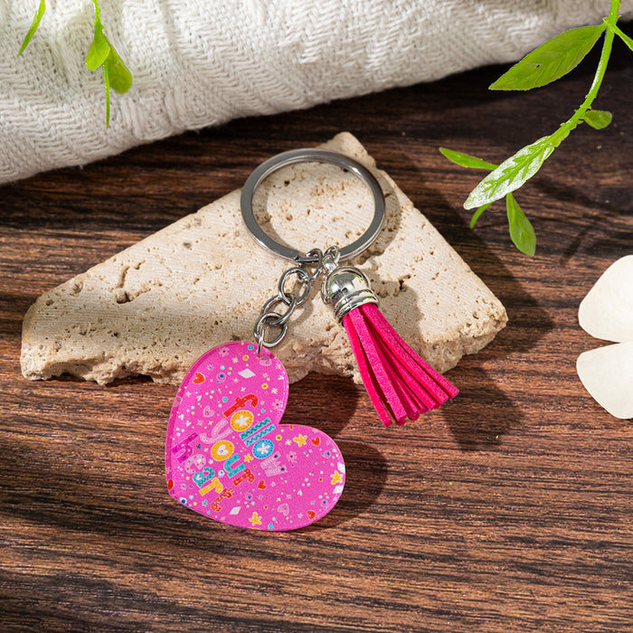 Wholesale Acrylic heart keychain pendant with slogan perfect for Mother' s Day gift,  love you luggage charm