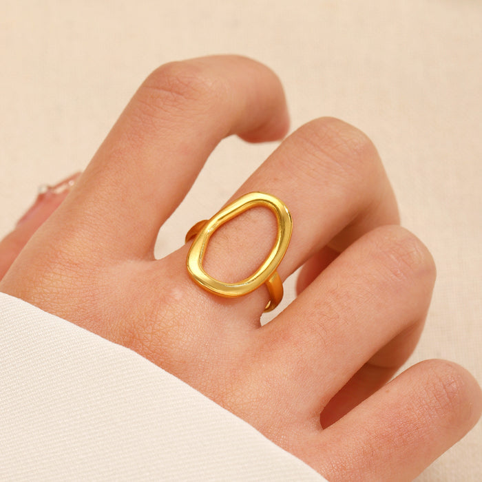 Wholesale Stainless steel ring hollow geometric oval opening ring versatile and simple ring