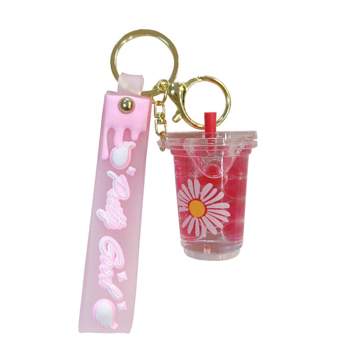 Wholesale Acrylic Daisy Oil Milk Tea Cup Keychain JDC-KC-WoA031