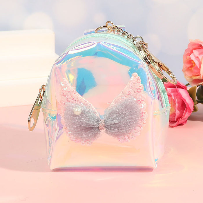 Wholesale Trendy Laser Bow PVC Transparent Pouch Creative Coin Purse Earphone Bag Keychain Everyday Fashion Accessory