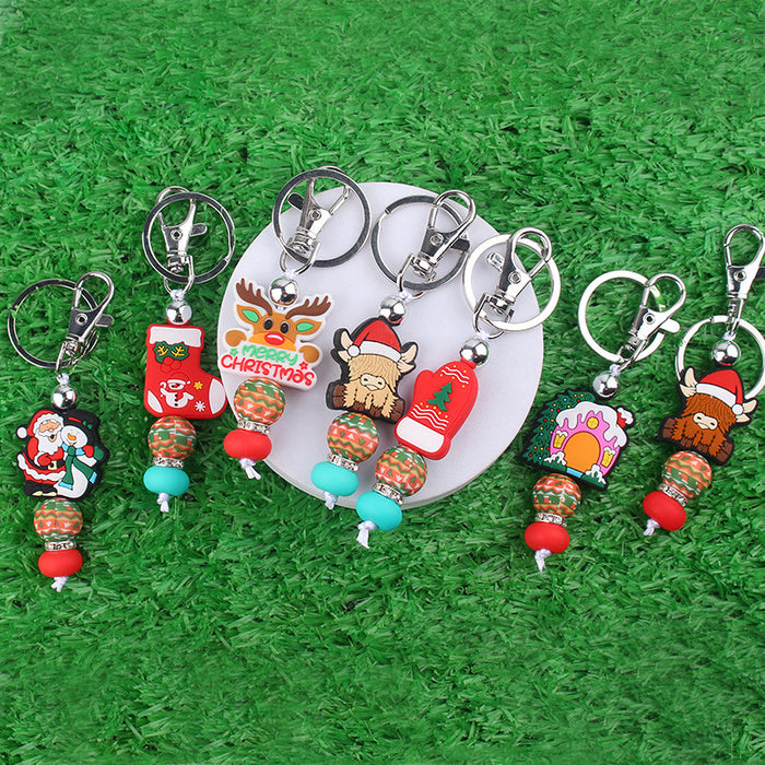 Wholesale Christmas Series Silicone Beaded Keychain JDC-KC-GuangTian028